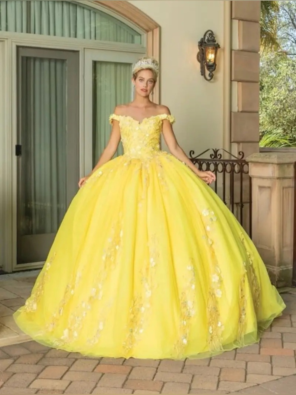 Yellow Off-Shoulder Ball Gown Dress